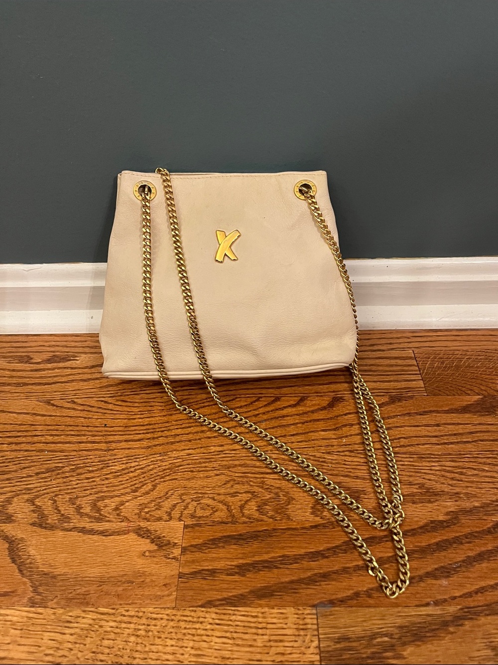 Paloma Picasso Vanilla Leather Shoulder Bag with Gold Chain